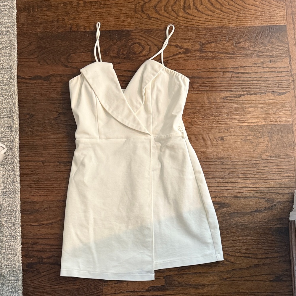 superdown Cream Spaghetti Strap Wrap Mini Dress